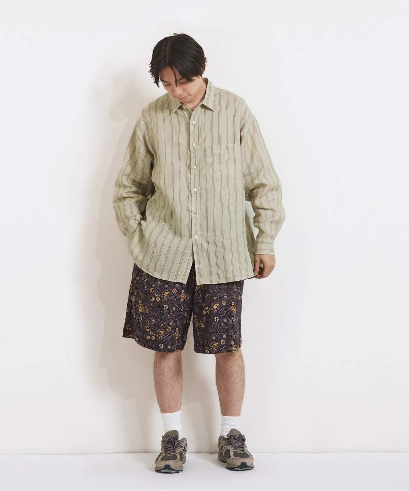 LINEN STRIPE BIG SH / リネンストライプBIGシャツ(NAVY) | KICS