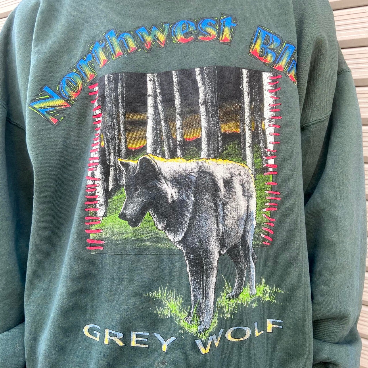 90年代 USA製 GREY WOLF オオカミ アニマルプリントスウェットメンズXL 