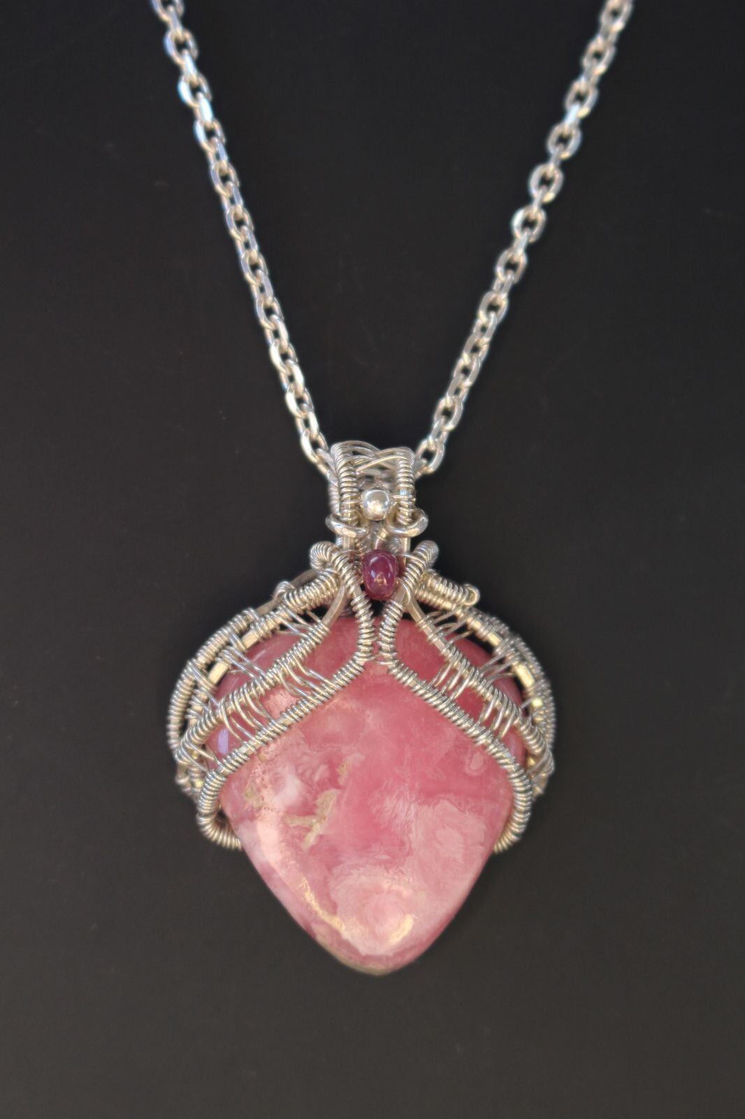 Rhodochrosite silver925 wirewrapping pendant