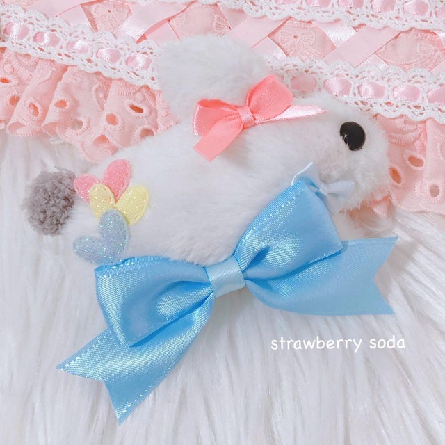 ふわふわウサちゃん リボン ヘアクリップ＆ブローチ