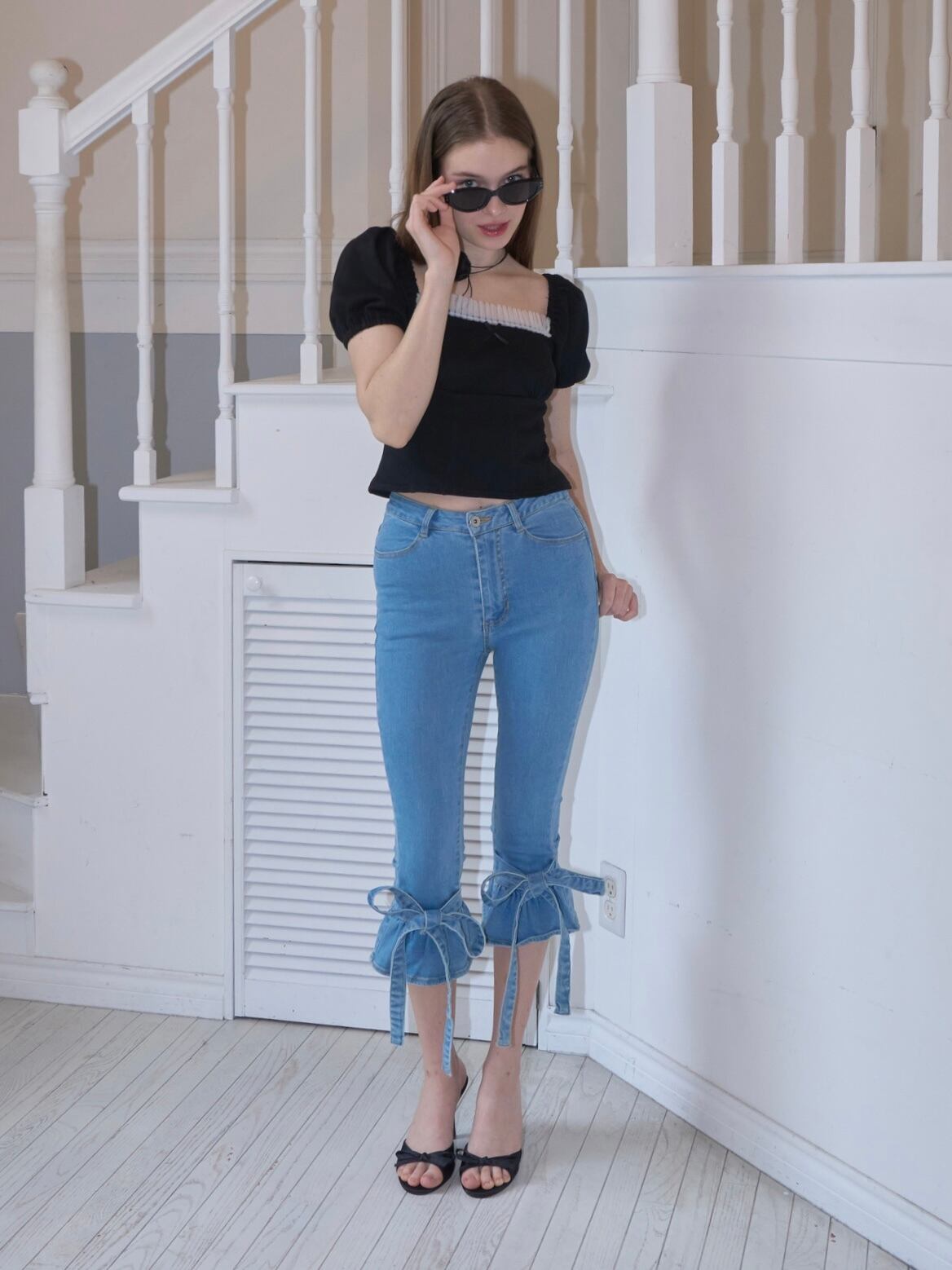 mieya frill denim PT -light blue- | mieya mieya