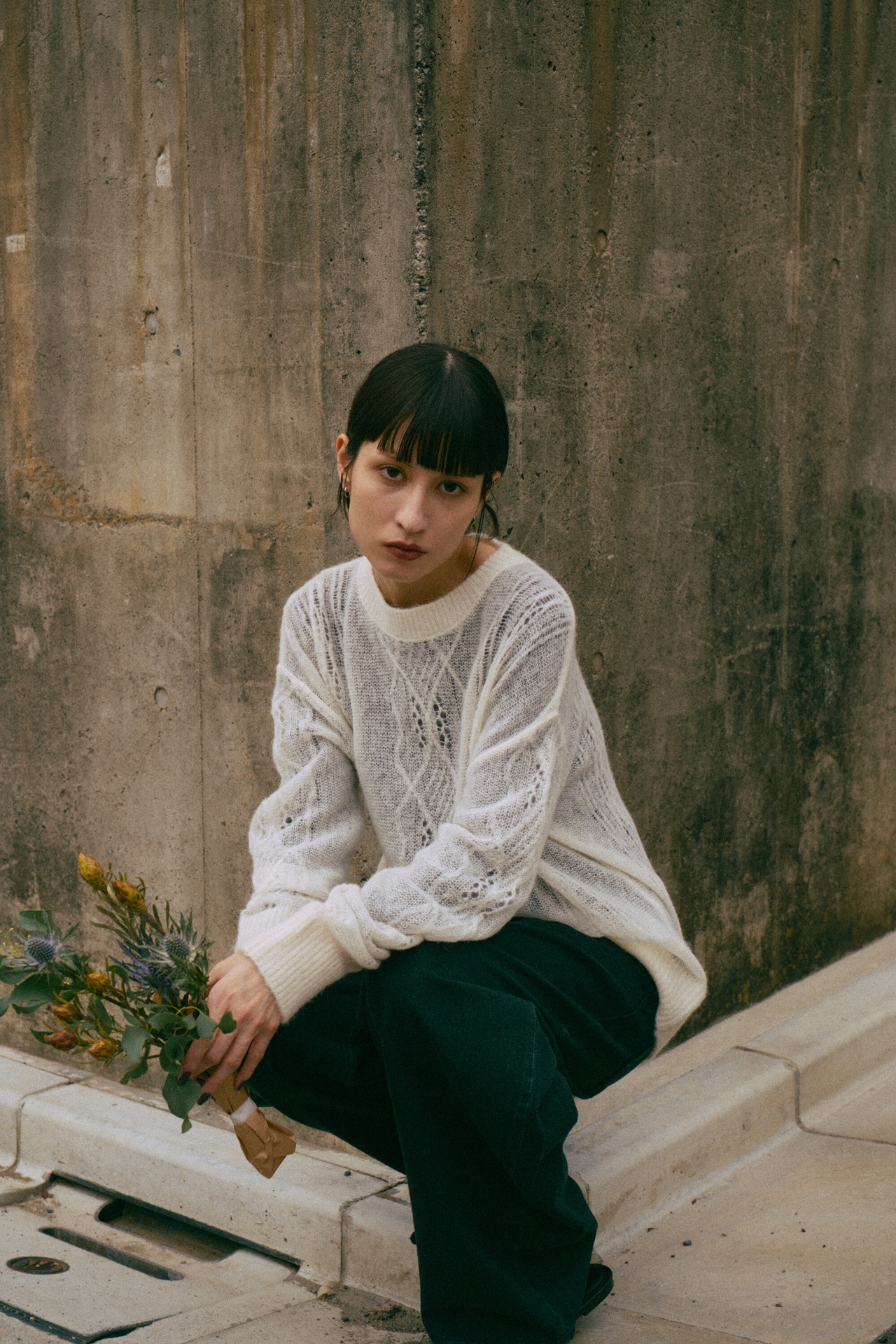 Sheer Aran Relax Sized Pullover Knit