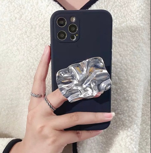 送料無料【予約商品】　(0141）　シルバー　ブラック　グリップトック　 韓国っぽ　高級　 iPhoneケース　スマホケース