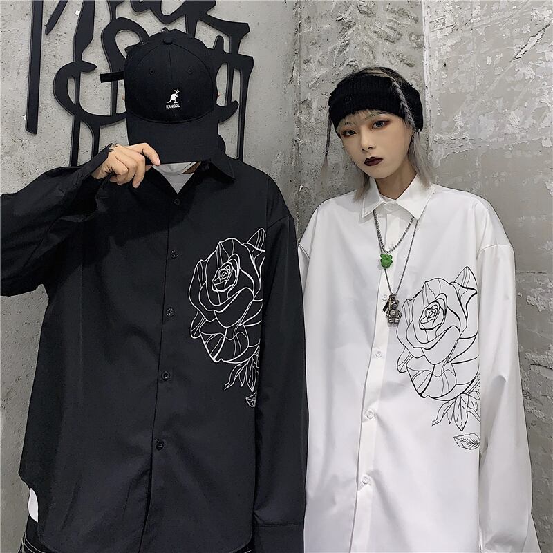 サブカル 服 地雷系 通販 ゴスロリ系 シャツ ローズ ユニセックス 長袖 闇かわいい ゴシック ロリータ