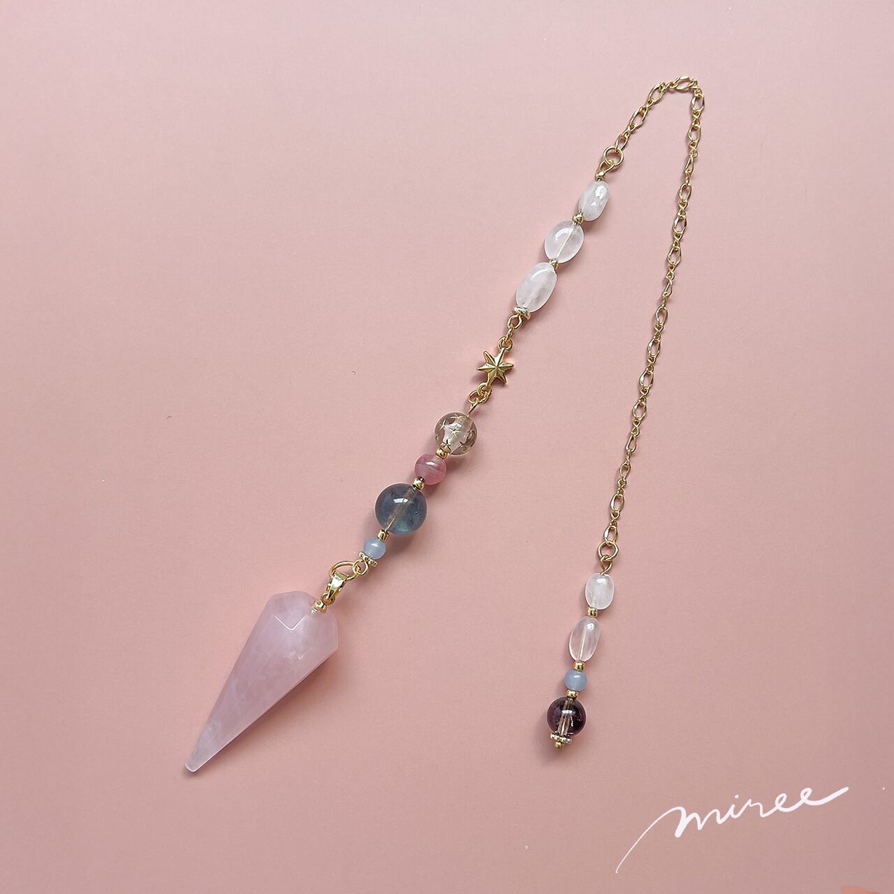 愛を引き寄せるペンデュラム【ローズクォーツ×ラブラドライト】rose quartz pendulum_10