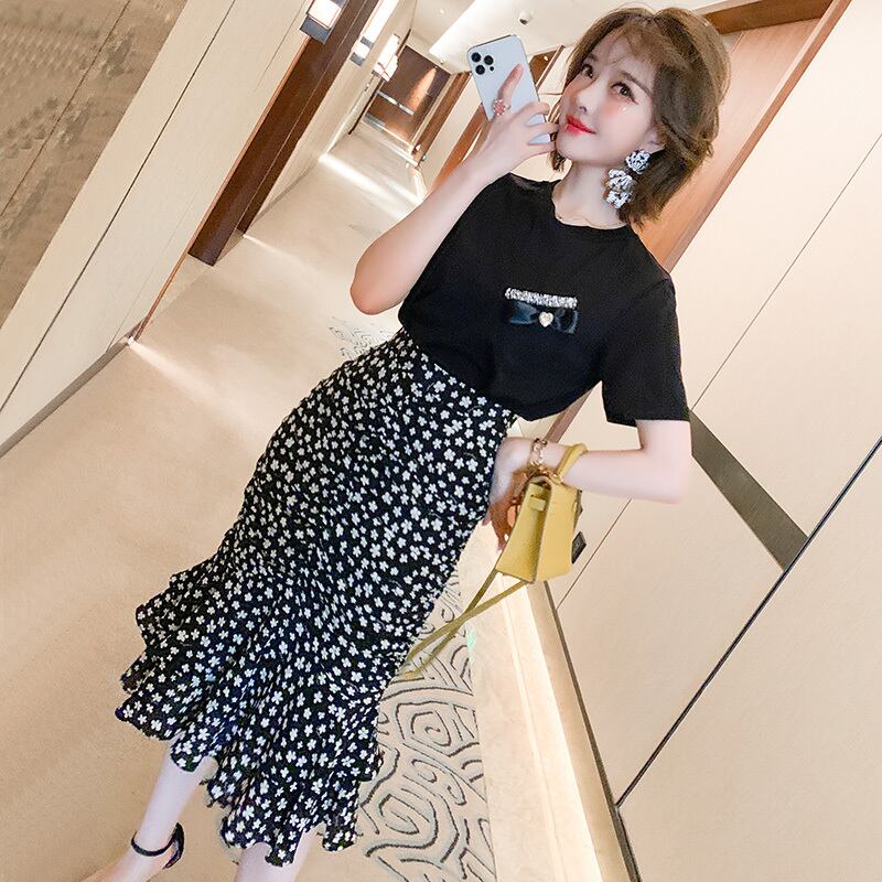 リボンラウンドネックTシャツ ダブルスカート サマー 夏物 Oネック MIUCO47499822911