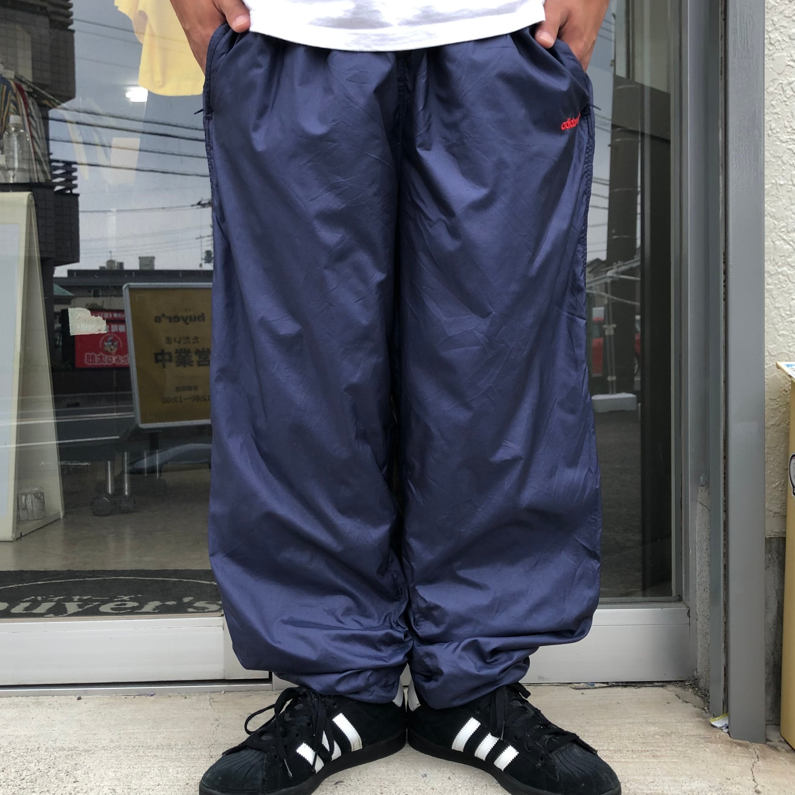 90s ａｄｉｄａｓ ワンポイント トラックパンツ  ナイロンパンツＬ