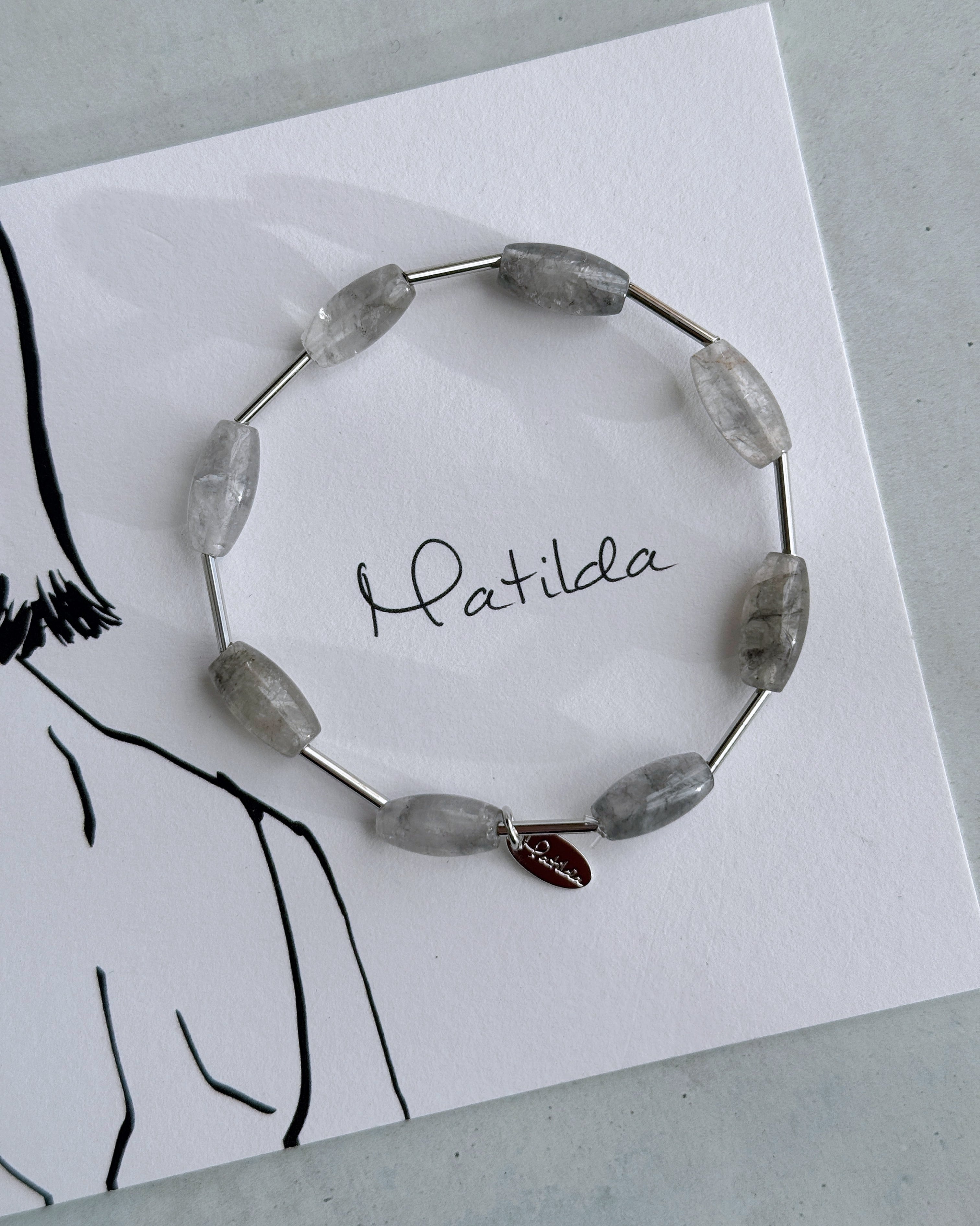 【再販】Tube & stone bracelet(グレークォーツ)