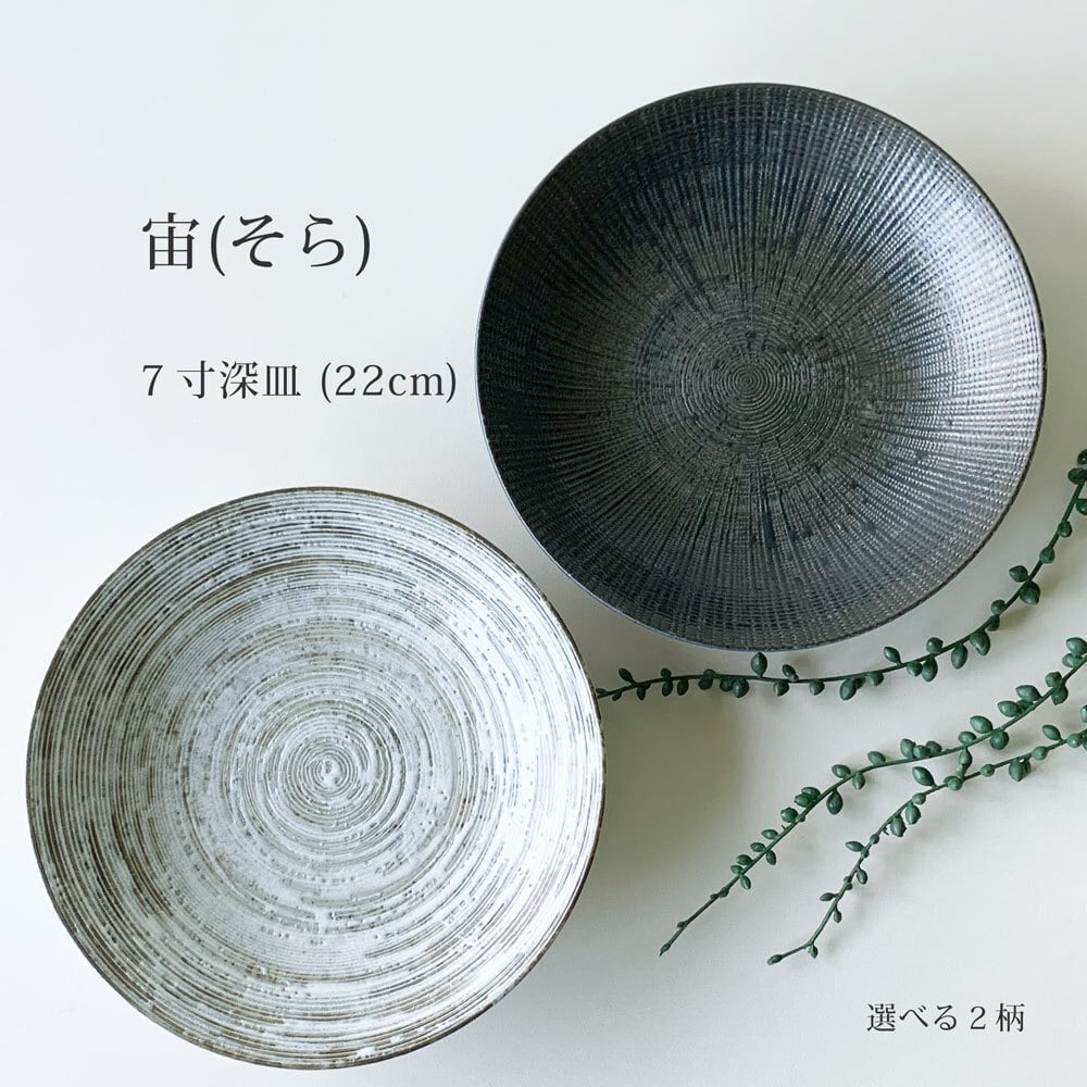 深皿 パスタ皿 おしゃれ 宙 22.0cm 7.0深皿 麺皿 カレー皿 和食器 美濃