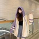 ✞ウールストライプフーディーカーディガンセーター コート 大人女子☆オータムウィンターカジュアル 秋物 冬物 ✞ゴスロリ SM ミリ 甘ロリ クラロリ 和ロリ エレガント 黒ロリ 姫ロリ 華ロリ BB-BB40094614589
