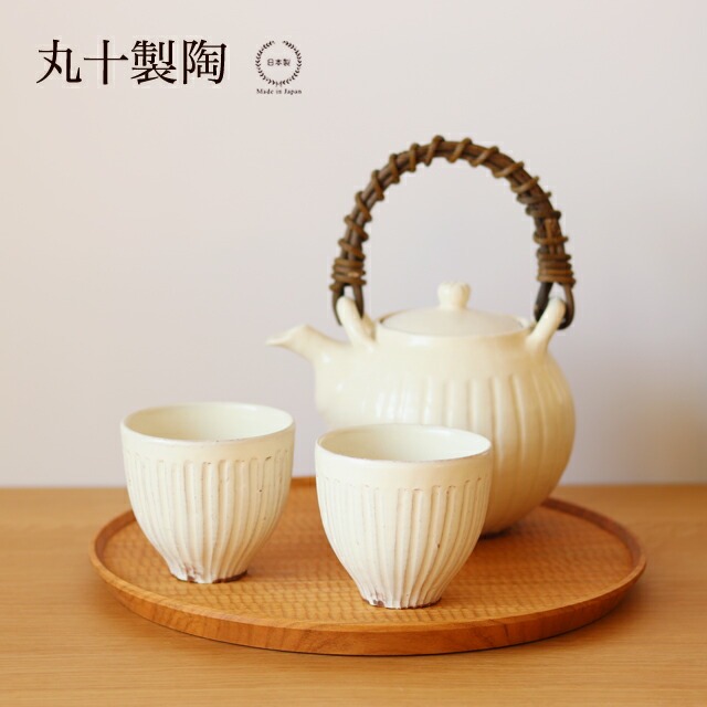 丸十製陶 湯呑 縞 粉引【 カップ 信楽焼 日本製  陶器 しま  白 】