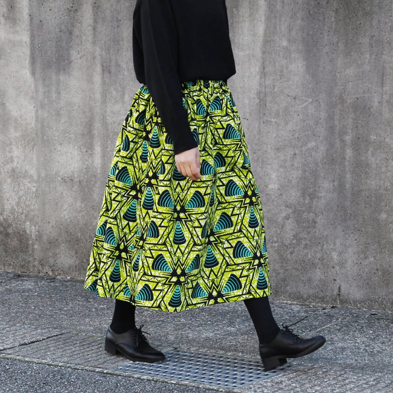 アフリカ布のギャザースカート（ ドリル ）アフリカンプリント  