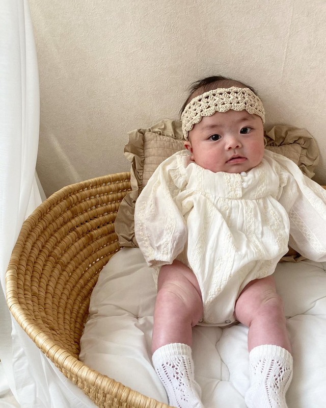 【取寄】purpleフラワーロンパース＋ボンネット