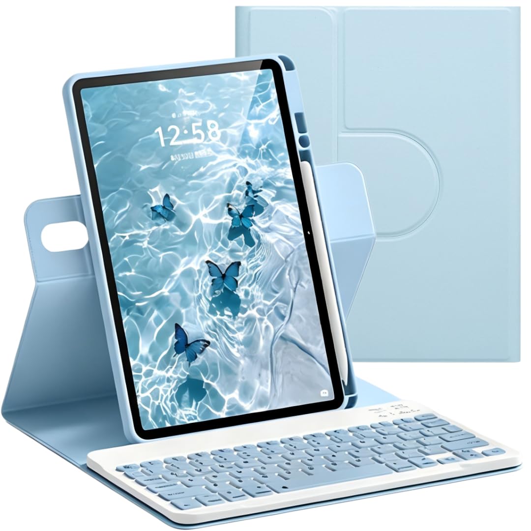 for ipad air 11インチ ケース キーボード iPad Air 11インチ M4/M3/M2 (2026/2025/2024)、Air第5世代、第4世代 対応, 縦置き ペン収納 アイパッド キーボード 付き カバー マグネット 分離式 学生 ビジネス, ブルー