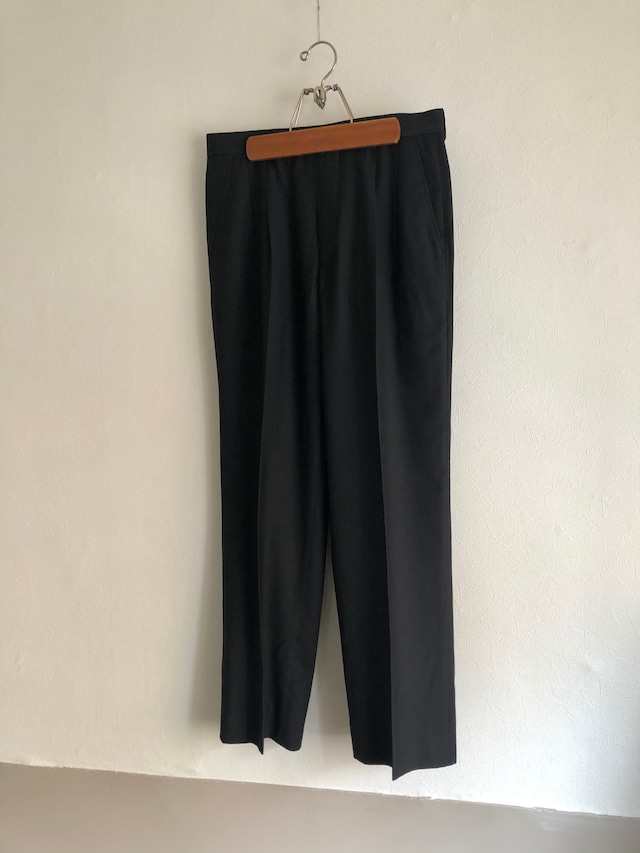 1980s【GIORGIO ARMANI】Wool Serge Black Wide Trousers W32