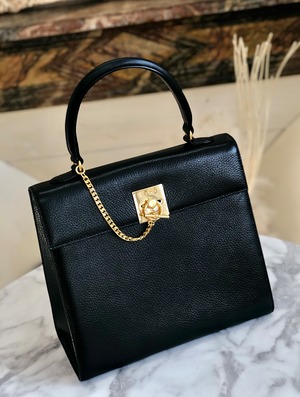 CELINE セリーヌ　マンテル　エンボスレザー　トップハンドル　ケリー　ハンドバッグ　ブラック　オールドセリーヌ 　ヴィンテージ 　vintage　vtz7d4