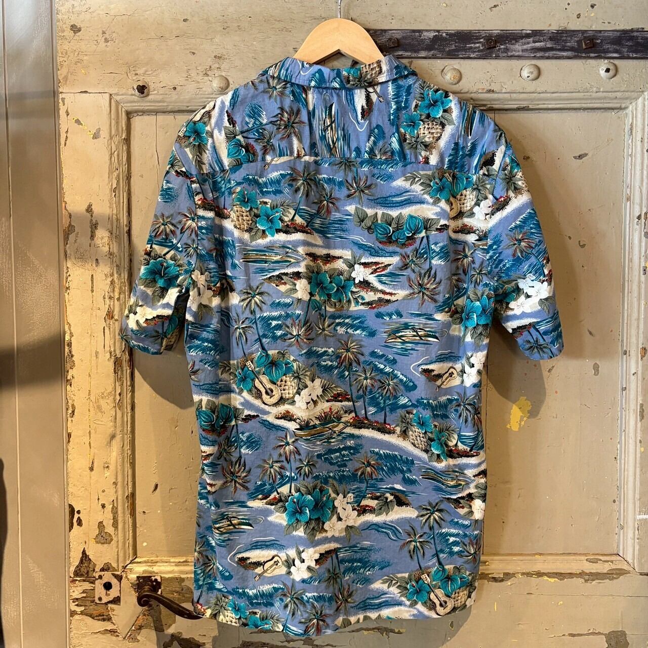 80's-90's Hawaii製 アロハシャツ ブルー 青 半袖シャツ 開襟シャツ 80