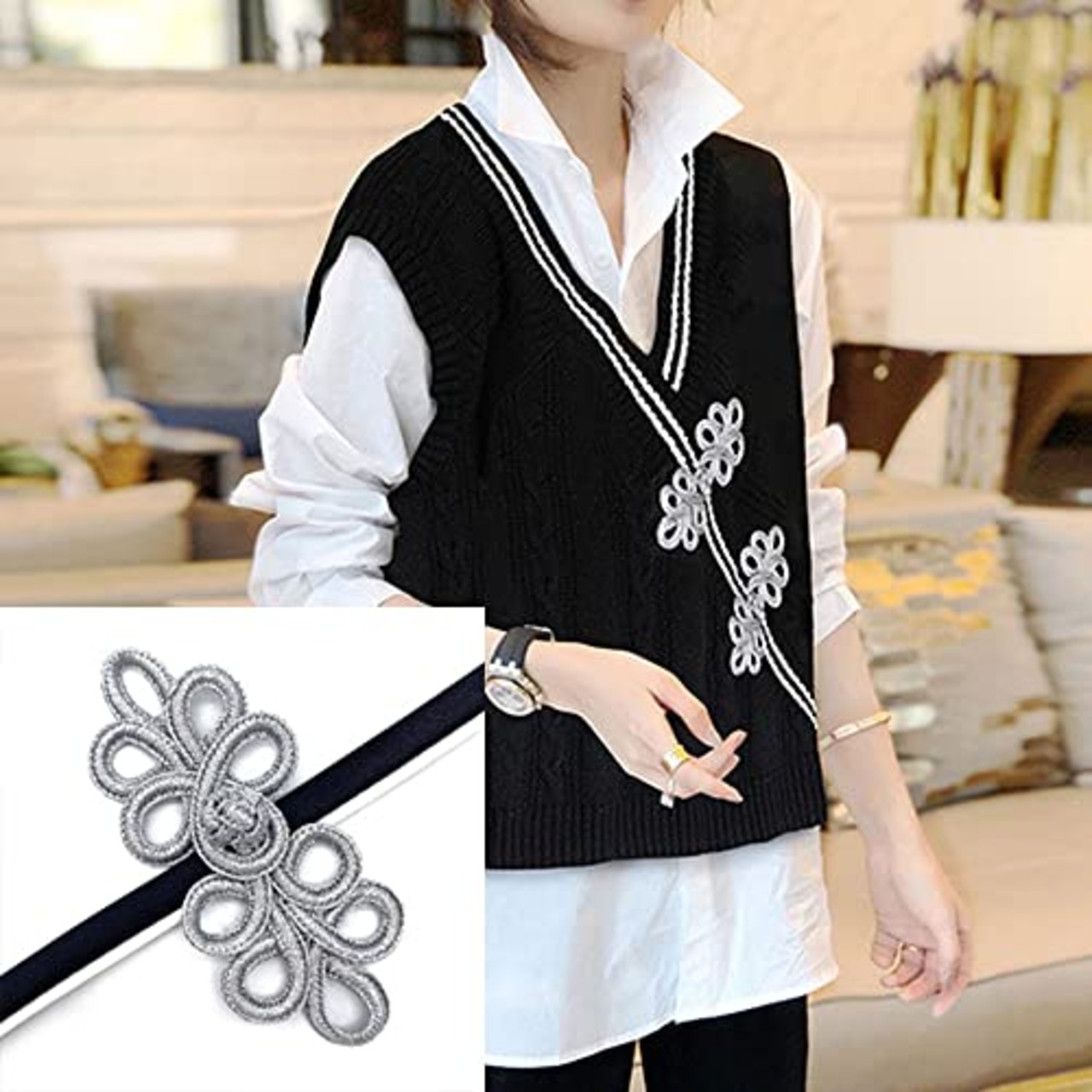 10個チャイナボタンチに適しているャイナボタン ワンピースチャイナボタン 手芸チャイナボタントップスシャツレディースチャイナDIYハンドクラフト 衣類装飾民族衣装 シルバー