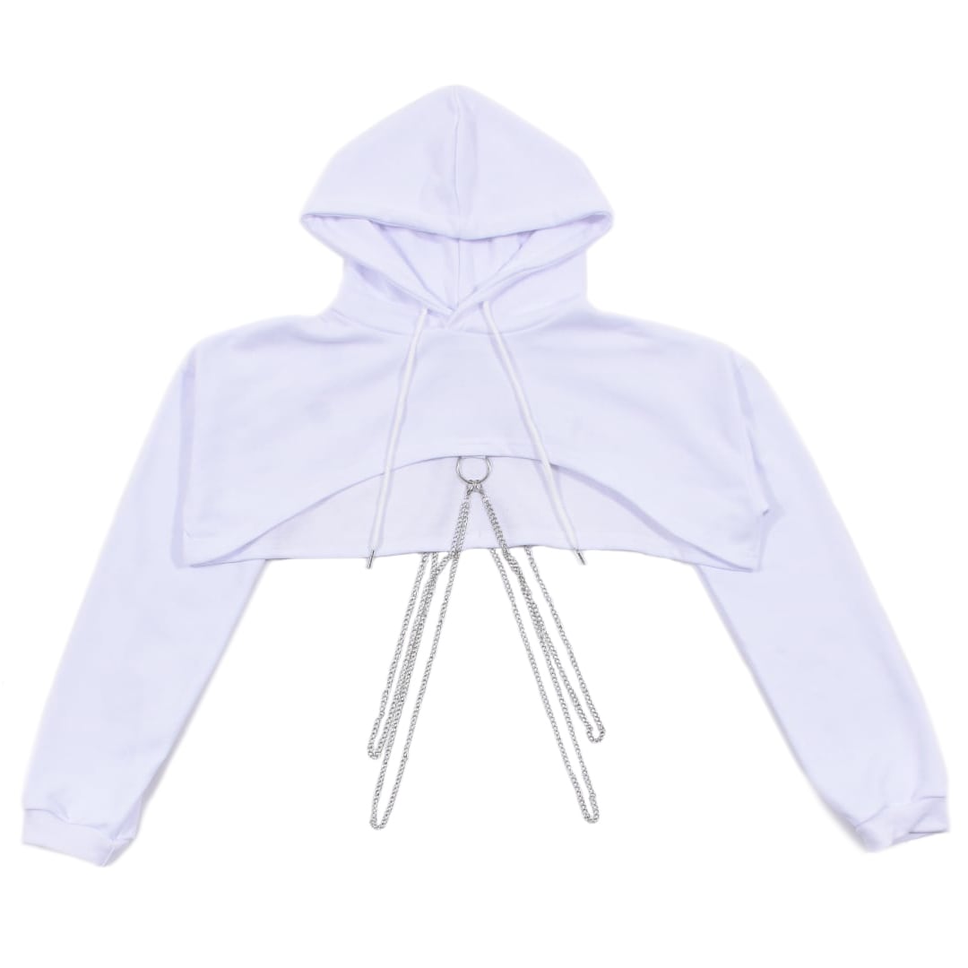 30%OFF】超ショート丈☆リング×チェーン付きパーカー