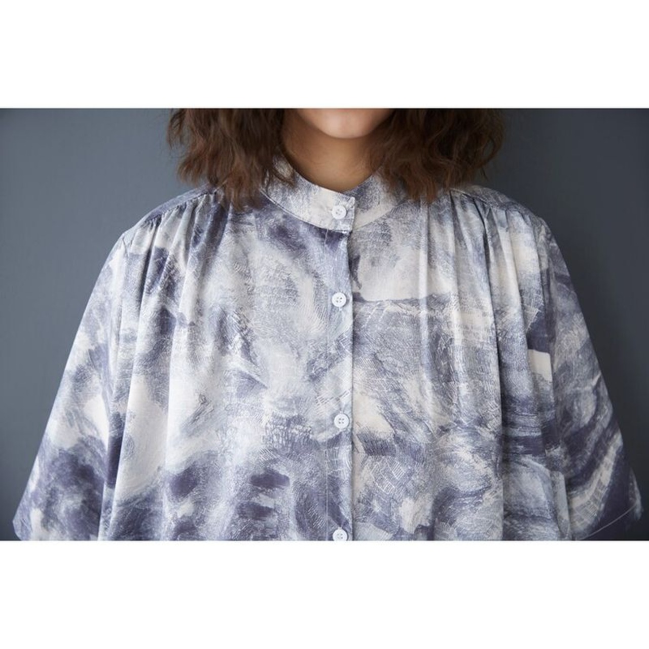 ニュアンス柄 バンドカラー ワンピース  30191