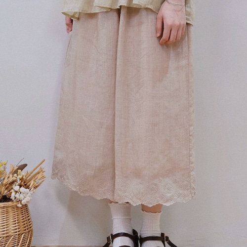 2色/刺繍スカラップリネンワイドパンツ ・11962