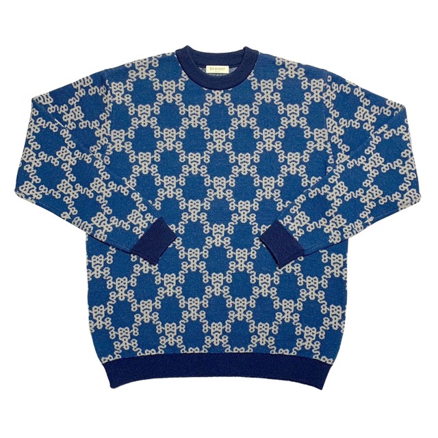 MONOGRAM JACQUARD KNIT SWEATER -BLUE-