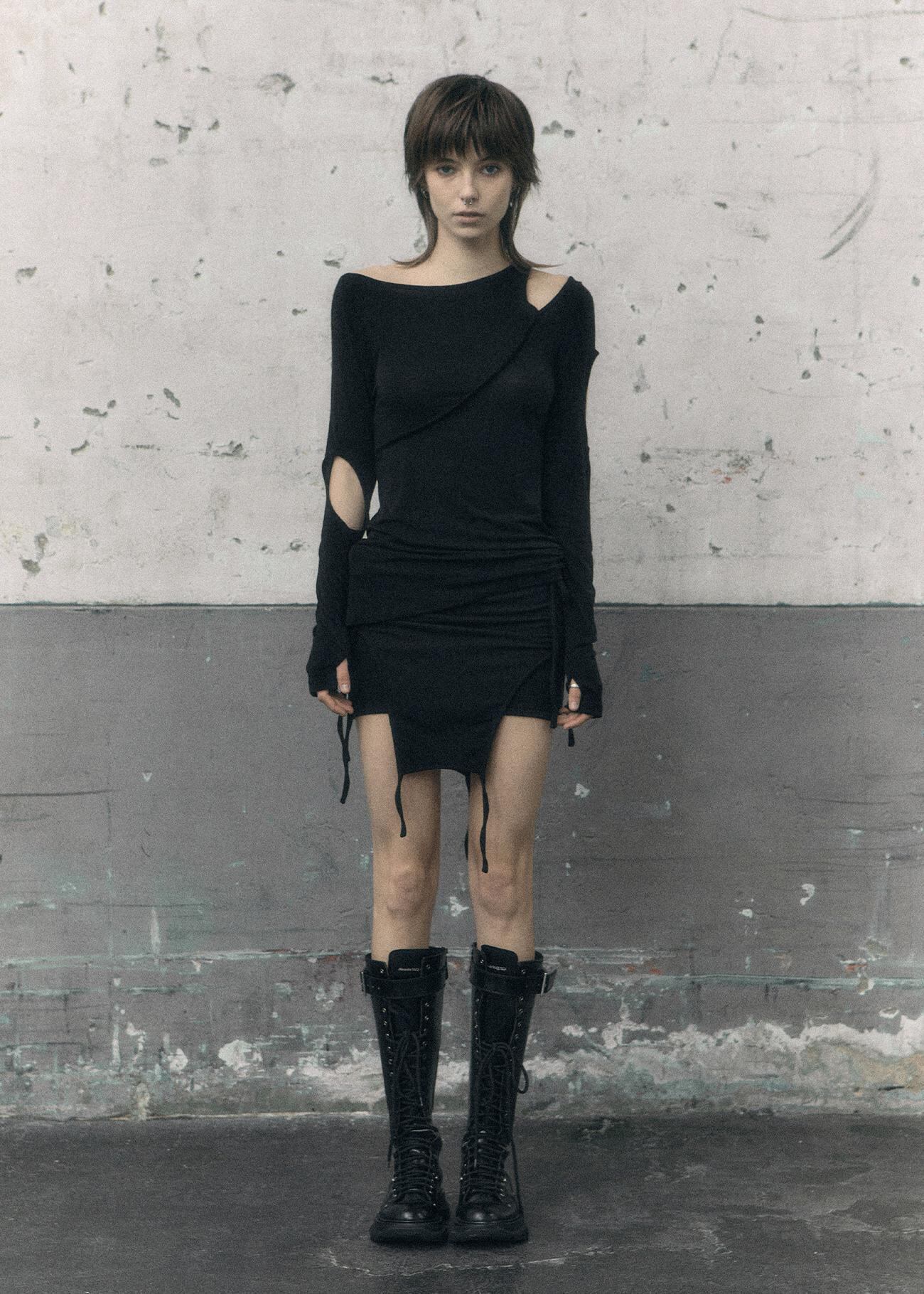 BOHEMIAN SEOUL] CURVED LAYERED SKIRT, BLACK 正規品 韓国ブランド