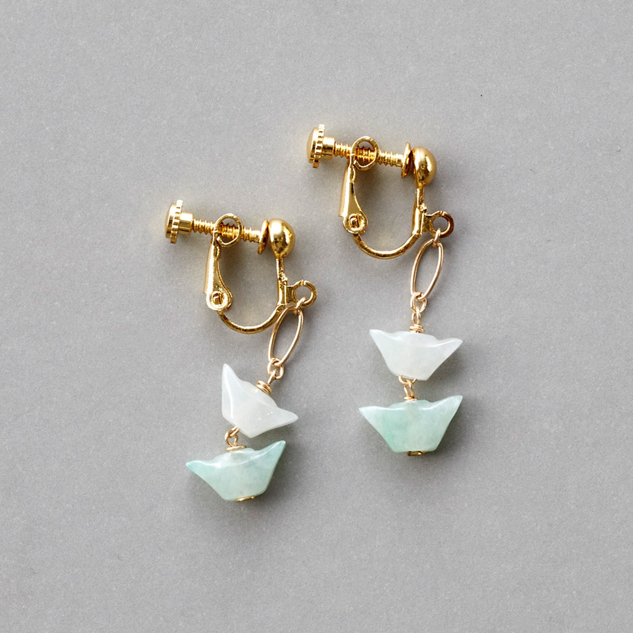 K14gf 翡翠 インズ デザイン イヤリング ピアス A貨翡翠 jd_mm1129