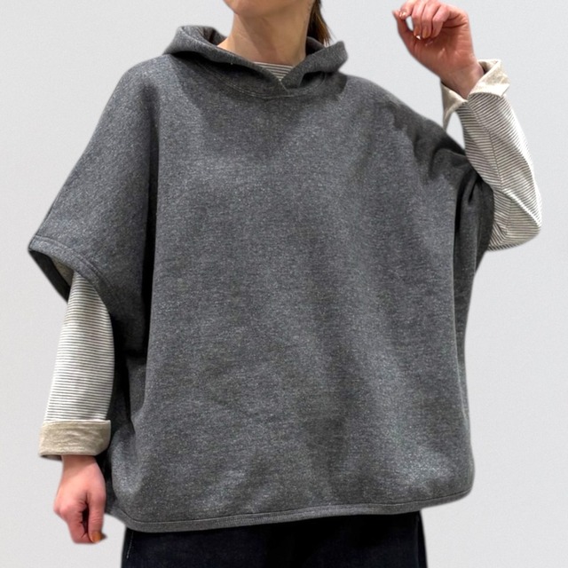 ＋2 cotton fleece hooded wide pullover