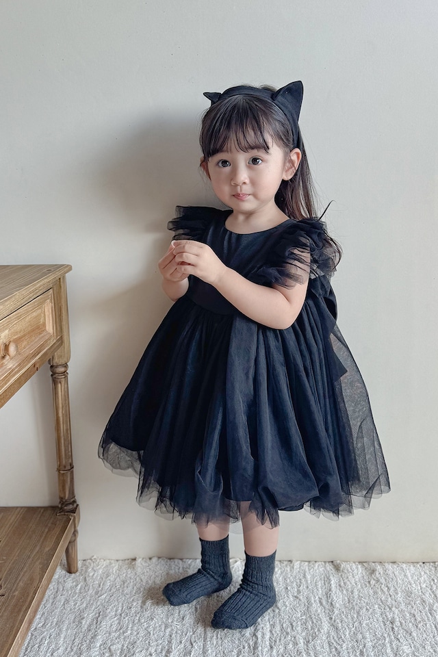 【今だけ‼︎モニター価格】黒猫ヘアバンド付SET ❤︎ back ribbon tulle dress〈Black〉