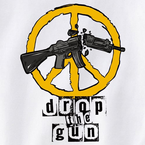 NOWAR drop the gunTシャツ ms96 戦争反対 戦争撲滅 世界平和 メッセージ 選べるサイズデザイン