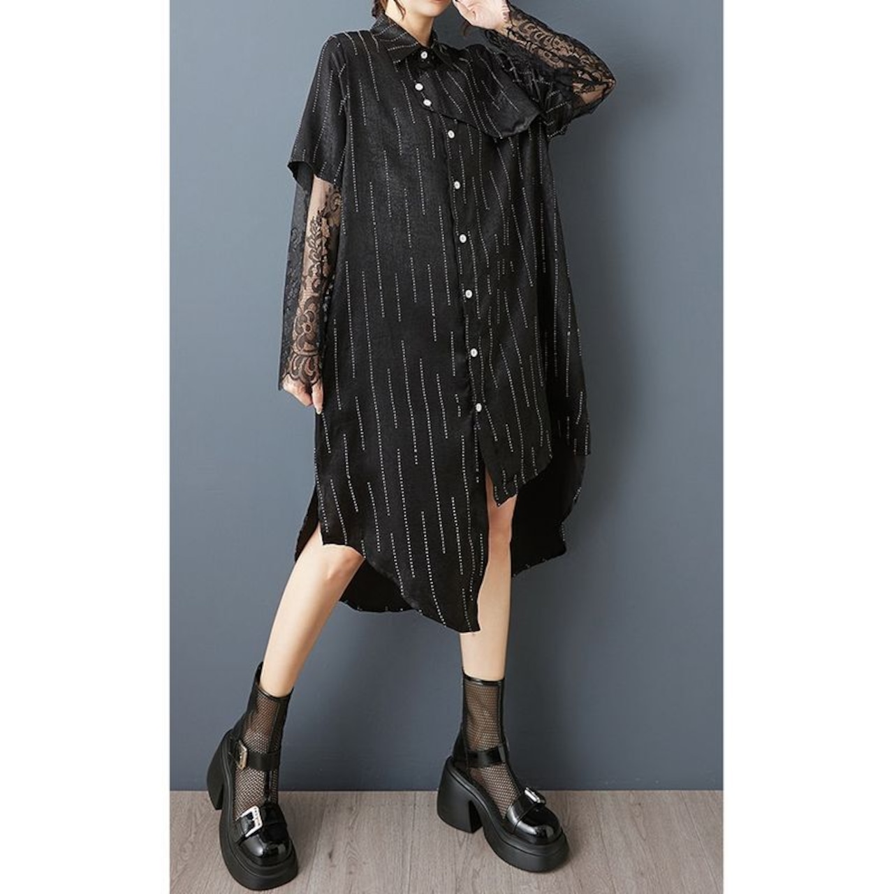 ドットライン レイヤード風 ワンピース  30032