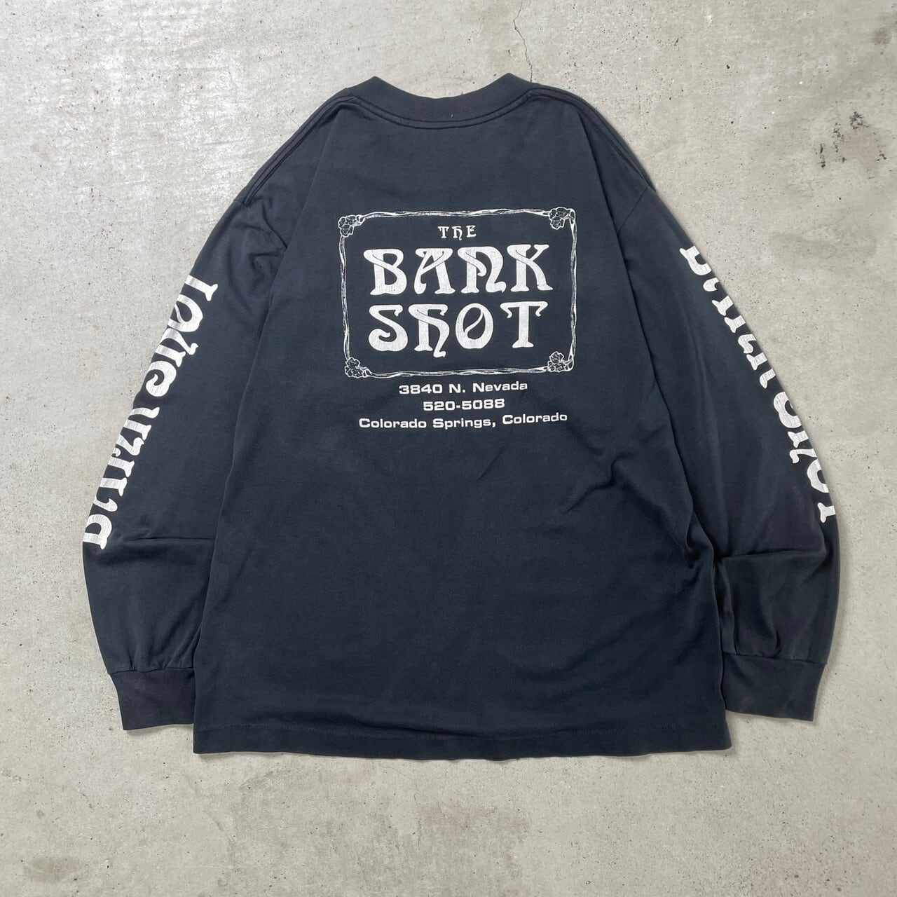 90年代 USA製 THE BANK SHOT ビリヤードバー 企業ロゴ ロングT 90年代 USA製 THE BANK SHOT ビリヤードバー 企業ロゴ ロングT