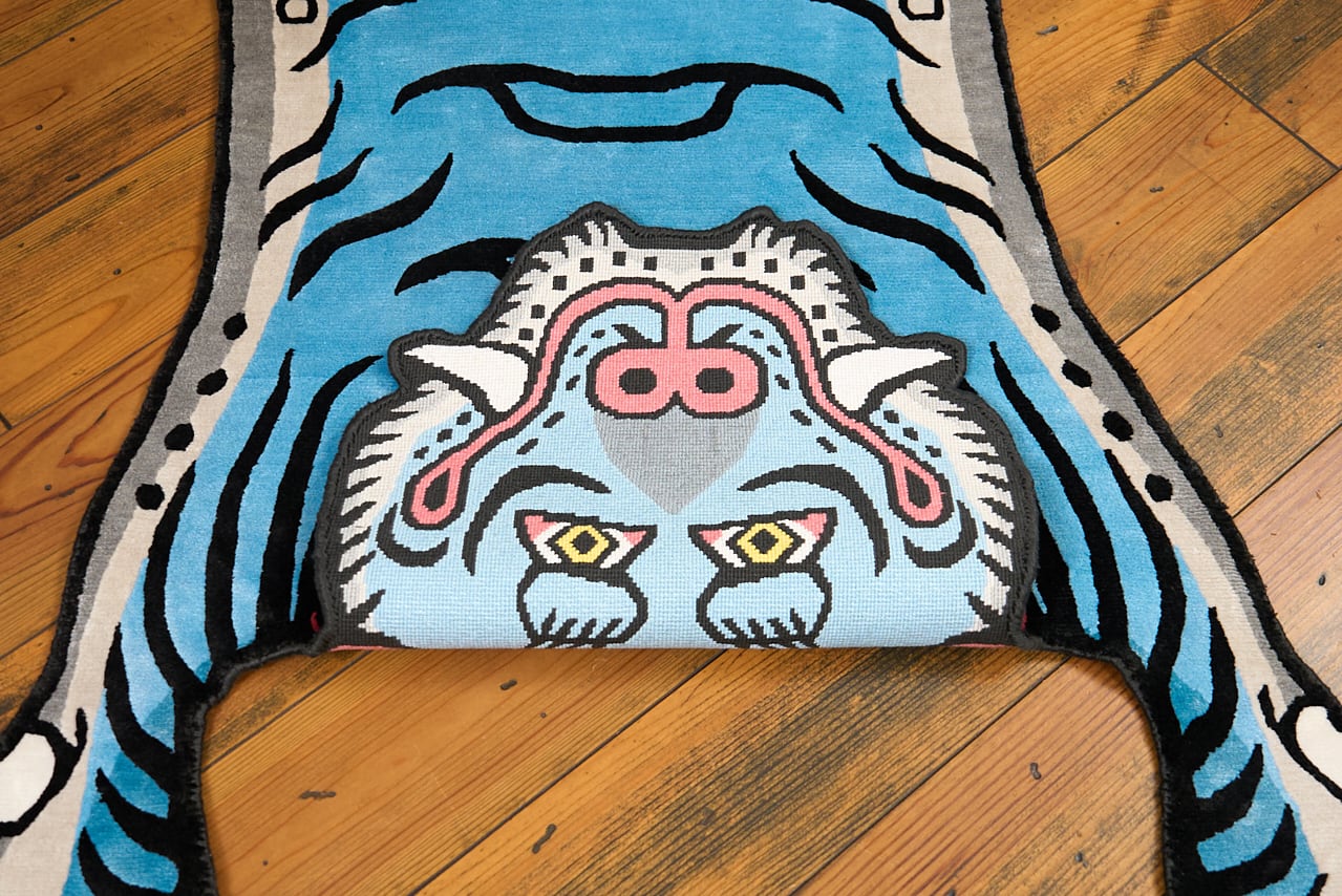 Tibetan Tiger Rug 《Lサイズ•シルク•オリジナル1•ブルー230》チベタン