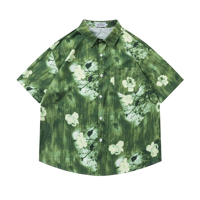 【UNISEX】TIE-DYE BOTANICAL PRINT SHORT SLEEVE SHIRT M-17812
