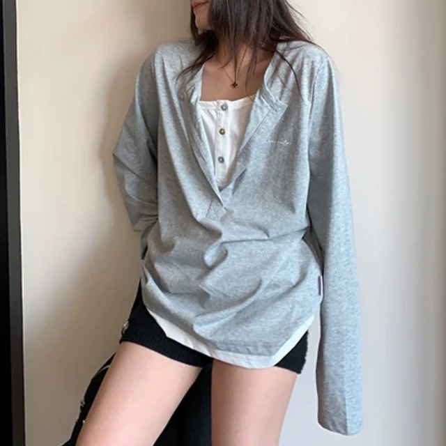 double-neck layered long tee　ダブルネックレイヤードロングティー　J2143