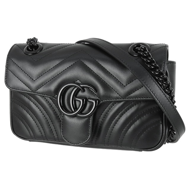Unused GUCCI グッチ ショルダーバッグ GGマーモント スモール キルティングレザー ブラック 黒 オールブラック 446744 未使用品