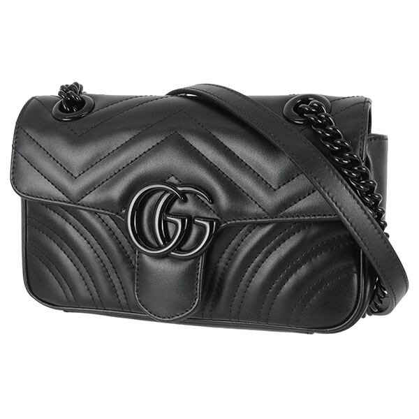 Unused GUCCI グッチ ショルダーバッグ GGマーモント スモール キルティングレザー ブラック 黒 オールブラック 446744 未使用品