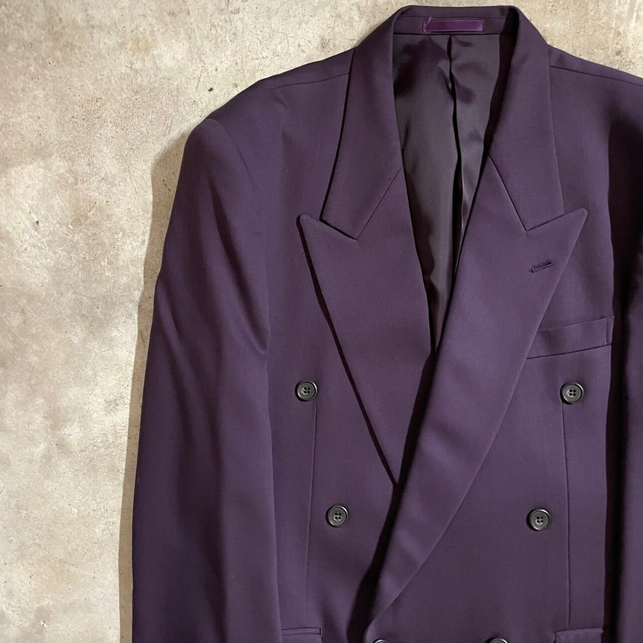 vintage〗purple color retro double setup suit/パープル カラー  