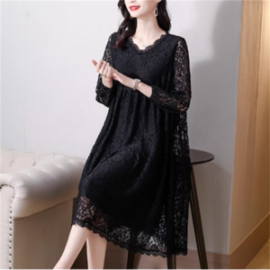 【送料無料】 ドレス ロングドレス ワンピース　 パーティドレス ロング ミモレ 袖あり 長袖 Vネック Aライン フレア レース エレガント 可愛い 大人可愛い きれいめ シンプル カジュアル シック コンサバ 華やか 大人 おしゃれ お洒落 こなれ感 高級感 花柄 秋 30代 40代 レディース 女性用 デート お出かけ 女子会 お呼ばれ お茶会 授業参観 結婚式 二次会 パーティ 演奏会 普段使い オルチャン 韓国 ファッション 体型カバー 定番 プチプラ   垢抜け