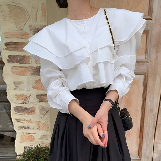 ダブルフリルクラシックブラウス／2col　M01806