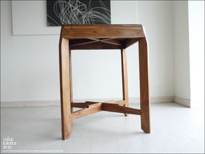 チーク総無垢材 ヴィンテージサイドテーブル VI アンティークテーブル 机 什器 陳列台 台 表面再仕上済 無垢材家具 世界三大銘木 送料無料