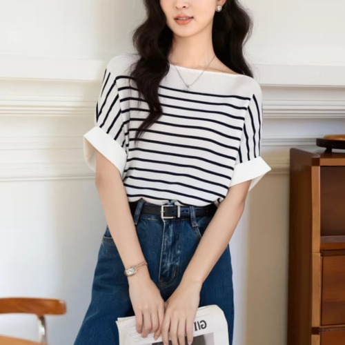 2色／ボートネックボーダーカットソー ・76128