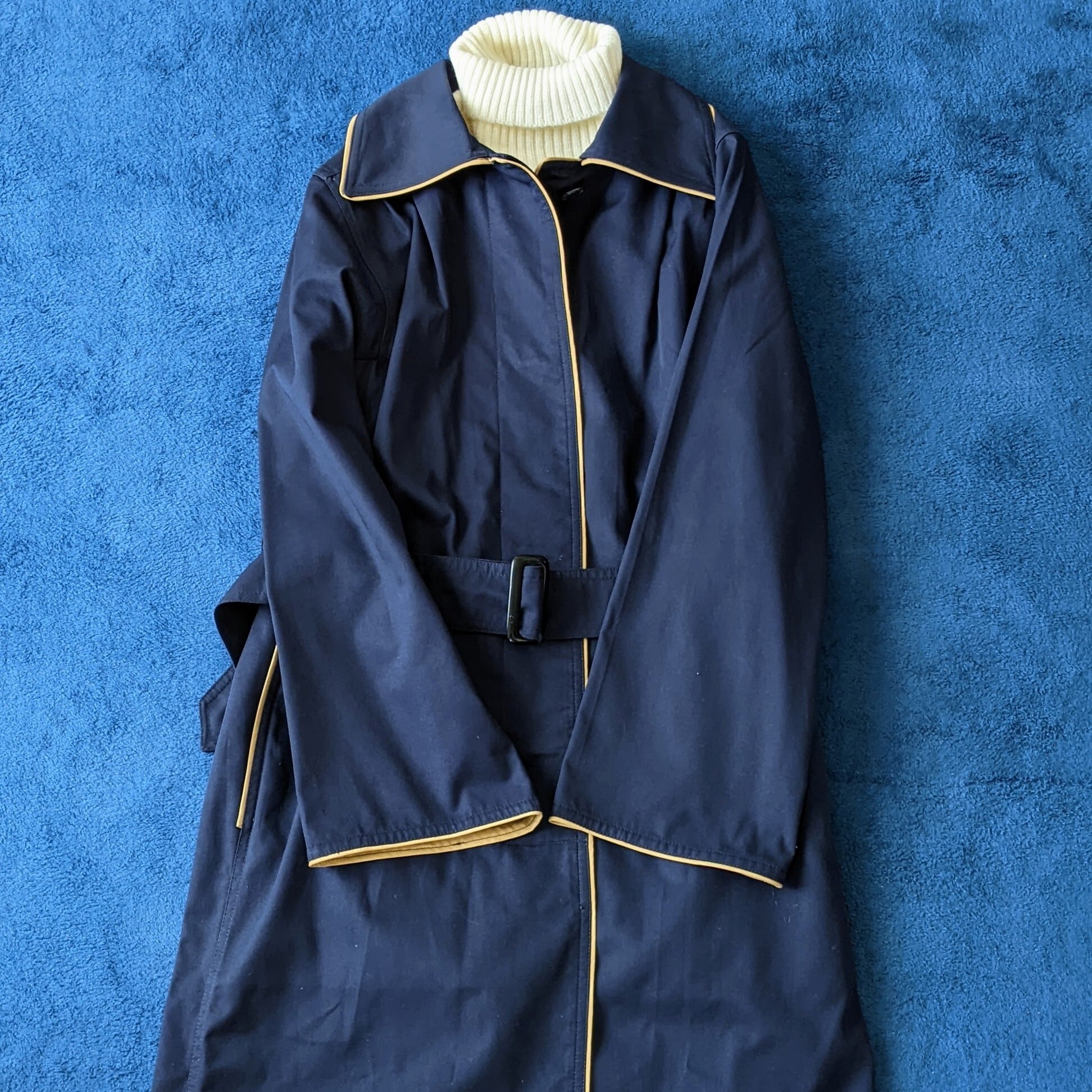 vintage】LANVIN PARIS ステンカラーコート 比翼仕立て パイピング