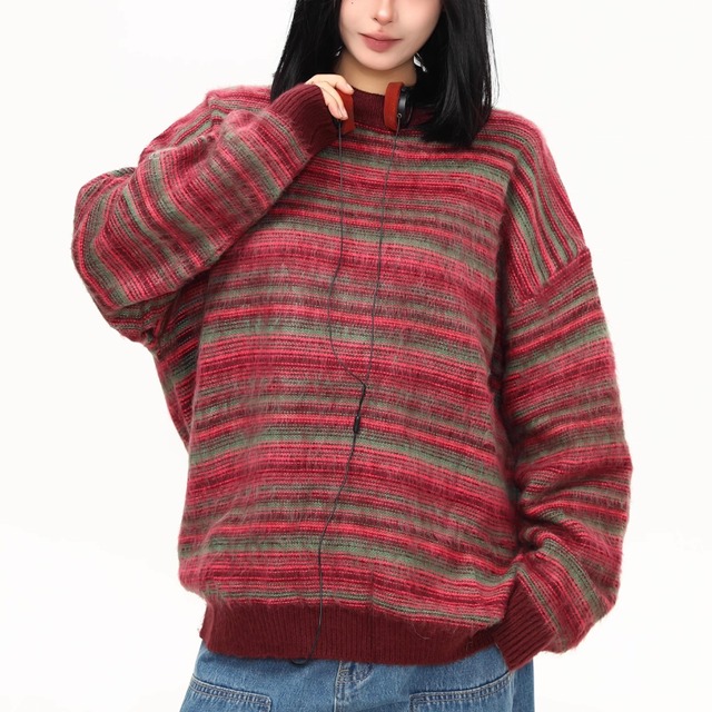 red mixed striped knit　レッドミックスボーダーニット　J1534