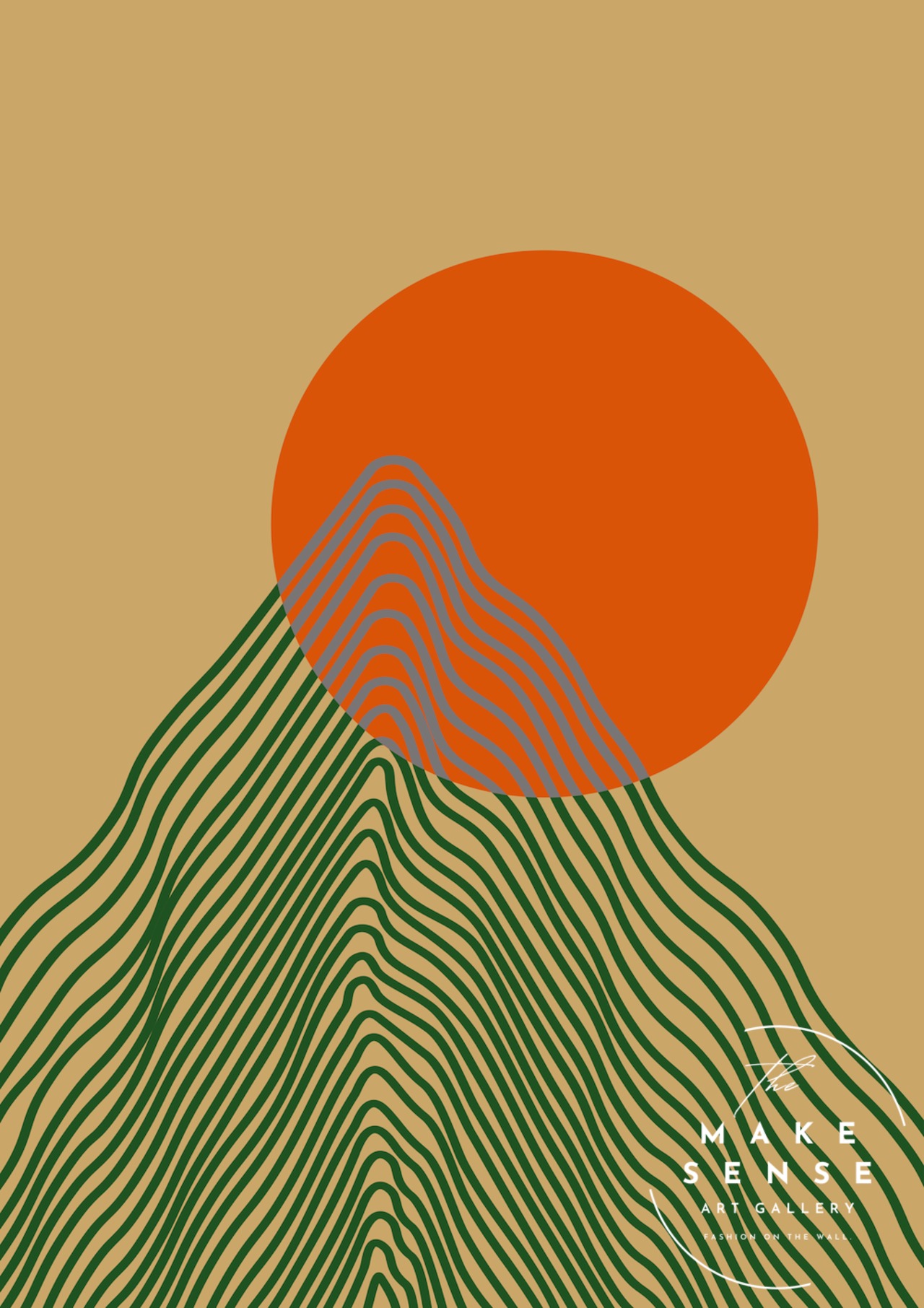 Silent Ridge｜太陽と山を描いたミニマルラインアートポスター｜北欧モダン空間に映える抽象風景デザイン｜A4ポスター