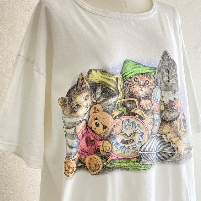 1990s Sleeping Kittens T-Shirt/Cats Double Side Print
