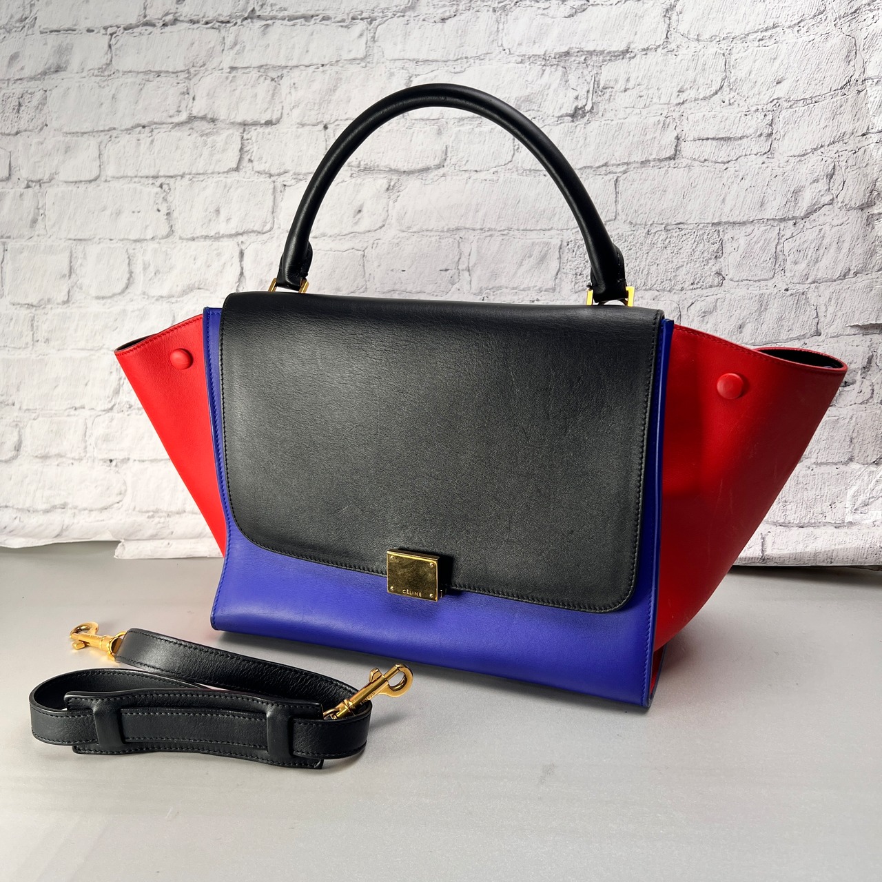 CELINE セリーヌ トラペーズ スモール レザー ハンドバッグ マルチカラー A-14223