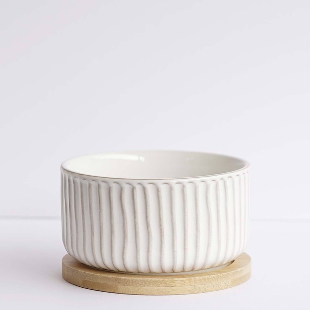 陶器プランター しのぎ平鉢 ホワイト