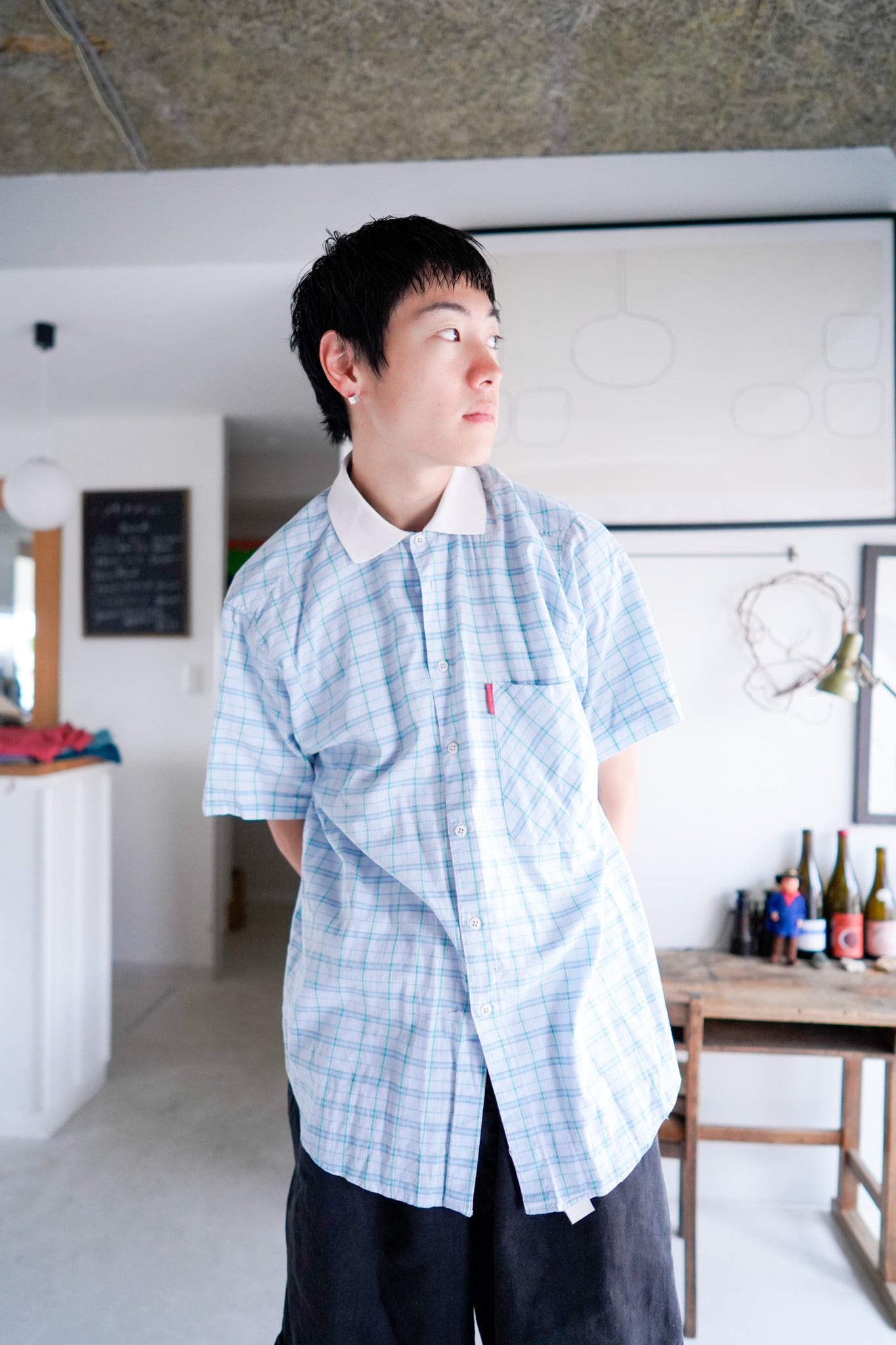【1980s】"Italy,Check Pattern" Europe Short Sleeve Shirt /5-244